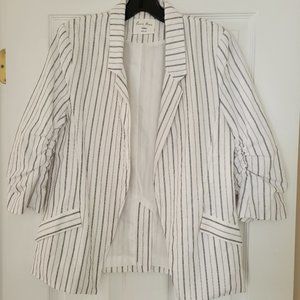 Black and White Striped Women's Casual Cropped Blazer Size Medium